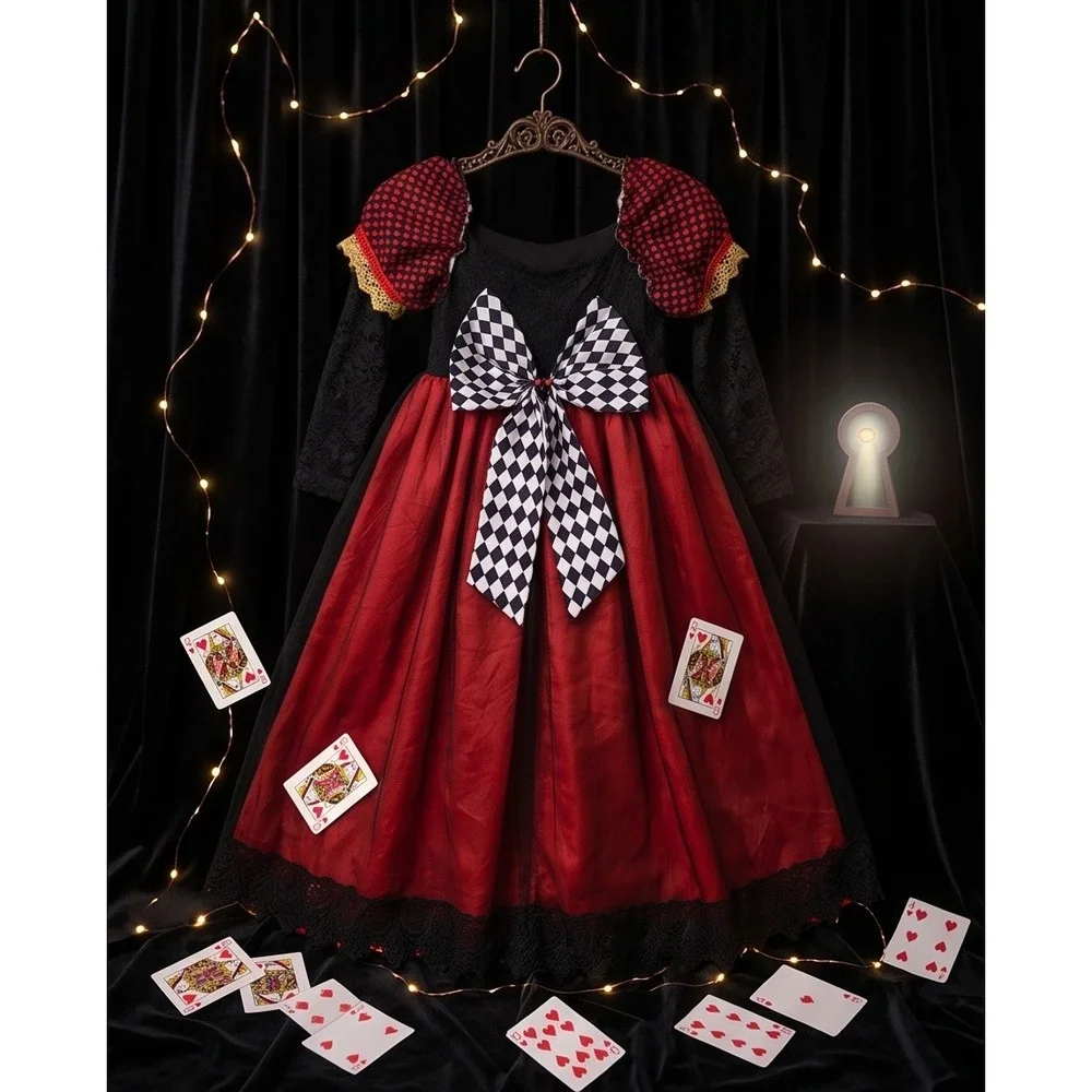 Trish Scully Child Queen of Hearts Costume Dress Red Black Lace Size 12